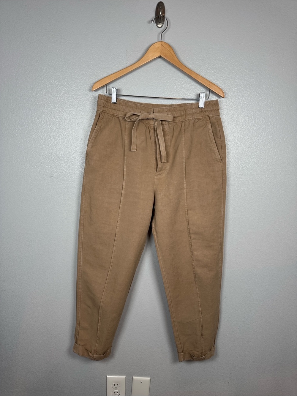 Alex Mill Women’s elastic waist button fly cotton/linen chinos tan size 10